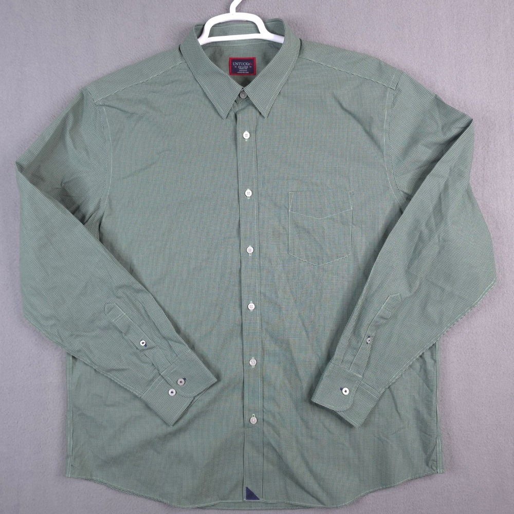 UNTUCKit Marcasin Green Wrinkle Free Gingham Long Sleeve Button Down Shirt XXL - Picture 2 of 10